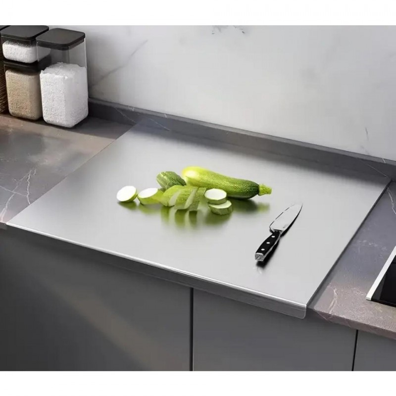 Paslanmaz 50X60 cm Tek Bükümlü Metal Tezgah Koruyucu Kesme Tahtası